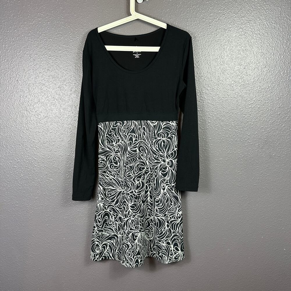 Prana A-Line Dress Small Black Long Sleeve Geometric Stretch Scoop Neck